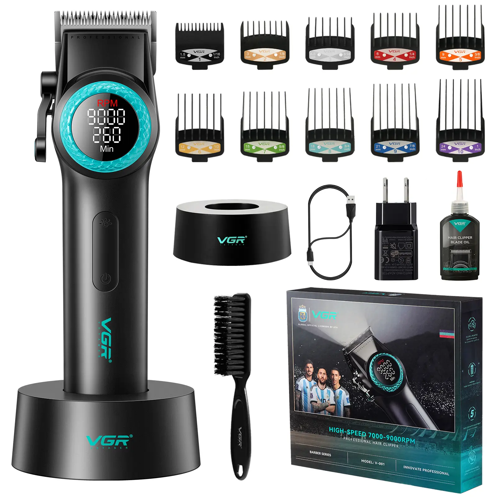 VGR 001 Professional Hair Clippers for Men - Cordless Barber Clippers with Carbon Steel Blade, 9000 RPM, LED Display - For Barbers & Home Use - Perfect Gift for Men summerwins