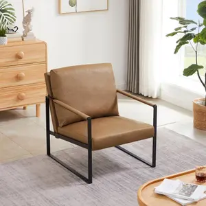 Lounge, living room, office or the reception area Leathaire accent arm chair with Extra thick padded backrest and seat cushion sofa chairs,Non-slip adsorption feet,sturdy metal frame,Camel -W135958321