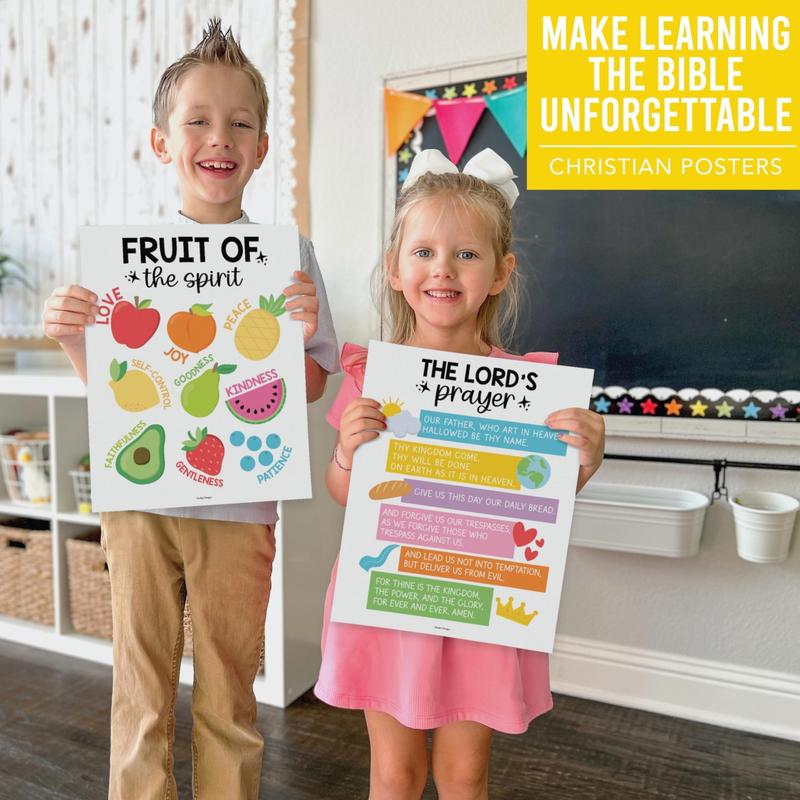 Colorful Rainbow Bible Posters | Set of 9 | Sunday School Classroom Art Stickers Visual Learning Tools