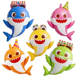 PartyWoo Baby Shark Family Foil Balloons 5pcs 36 34 32 Inch Baby Shark Family Mylar Helium Birthday Balloons for Boys and Girls Children Under the Sea Ocean Theme Kids Birthday Party Decorations