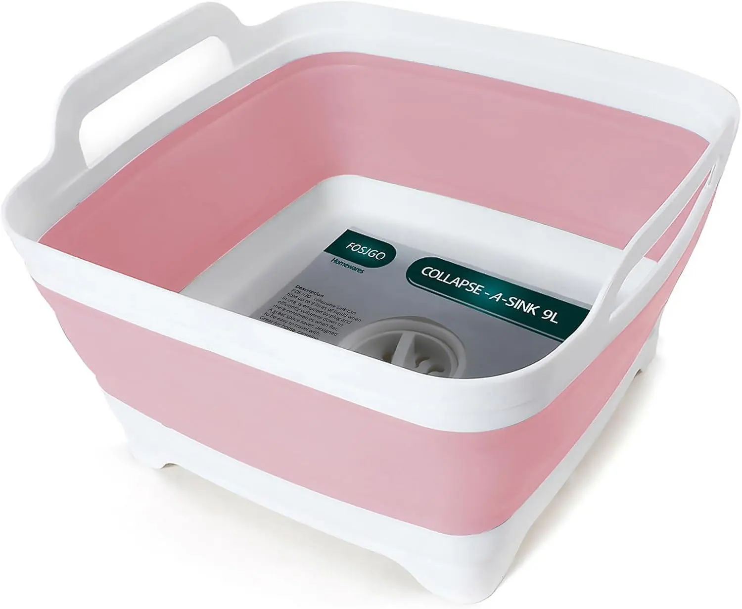 FOSJGO Collapsible Bath Wash Basin with Drain Plug, 2.4 Gal (9L) Space-Saving Foldable Sink for Kitchen, Camping, RV Use Cleaning Bathtub
