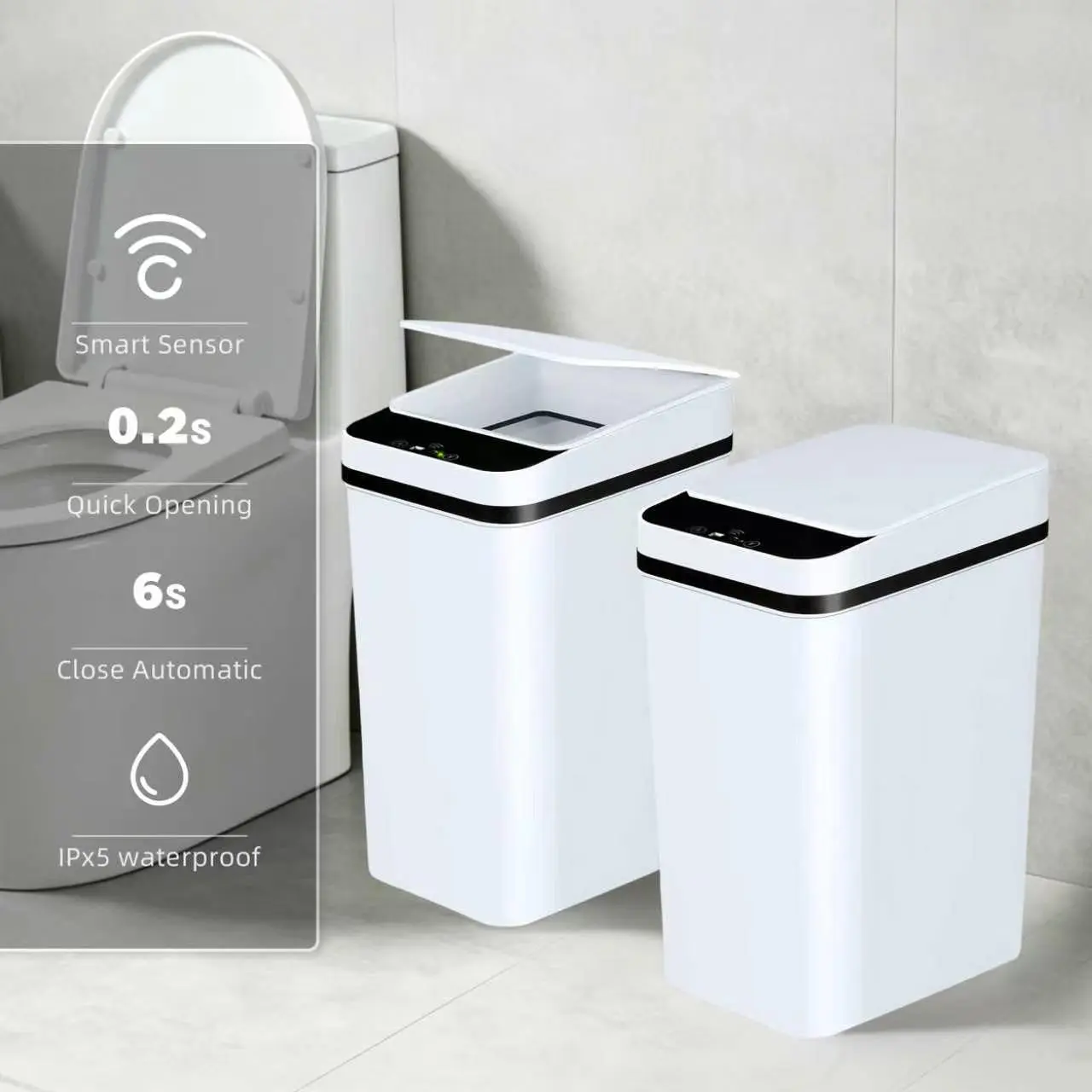 Bathroom Trash Can with Lid, 2 Pack  Automatic Touchless Garbage Can, Small Motion Sensor Smart Trash Can, Slim Waterproof Trash Bin for Kitchen, Bathroom Home Waste Management Supplies