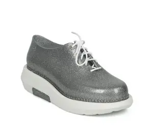 Melissa Women Metaflex PVC Silver Glitter Rubberized Lace Up Platform Oxford Footwear Girl Walking Shoes Comfort Shoe