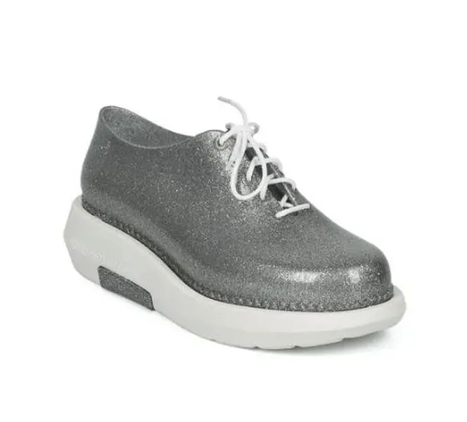Melissa Women Metaflex PVC Silver Glitter Rubberized Lace Up Platform Oxford Footwear Girl Walking Shoes Comfort Shoe