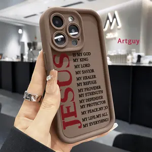 Red Jesus text Advanced fashion gift Case for iPhone 16 15 14 Pro Max 16E 13 12 11 XR XS Plus Shockproof Full Camera Protection Durable slim Silicone Cover