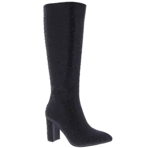 MARTHA-22 WOMAN TALL BOOT POINT TOE TALL CHUNKY HEEL RHINESTONE EMBELLISHED