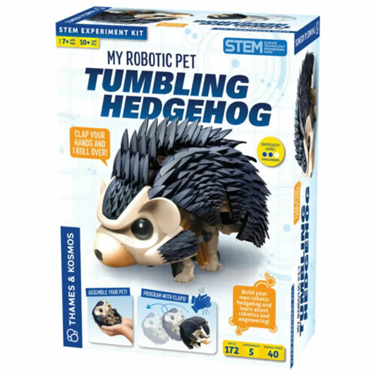 212 MAIN Cute Tumbling Hedgehog Robotic Pet Model Kit - 172-Piece STEM Building Blocks Set, Built-in Sound Sensor, LED Lights Interactive Cat Toy for Ages 7+, Stem Construction Set