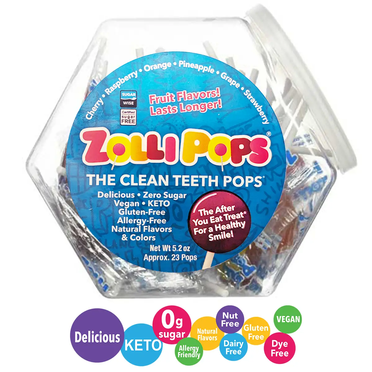 Zollipops® Original Clean Teeth Candy Assorted Small Hex Shape Jar 5.2oz