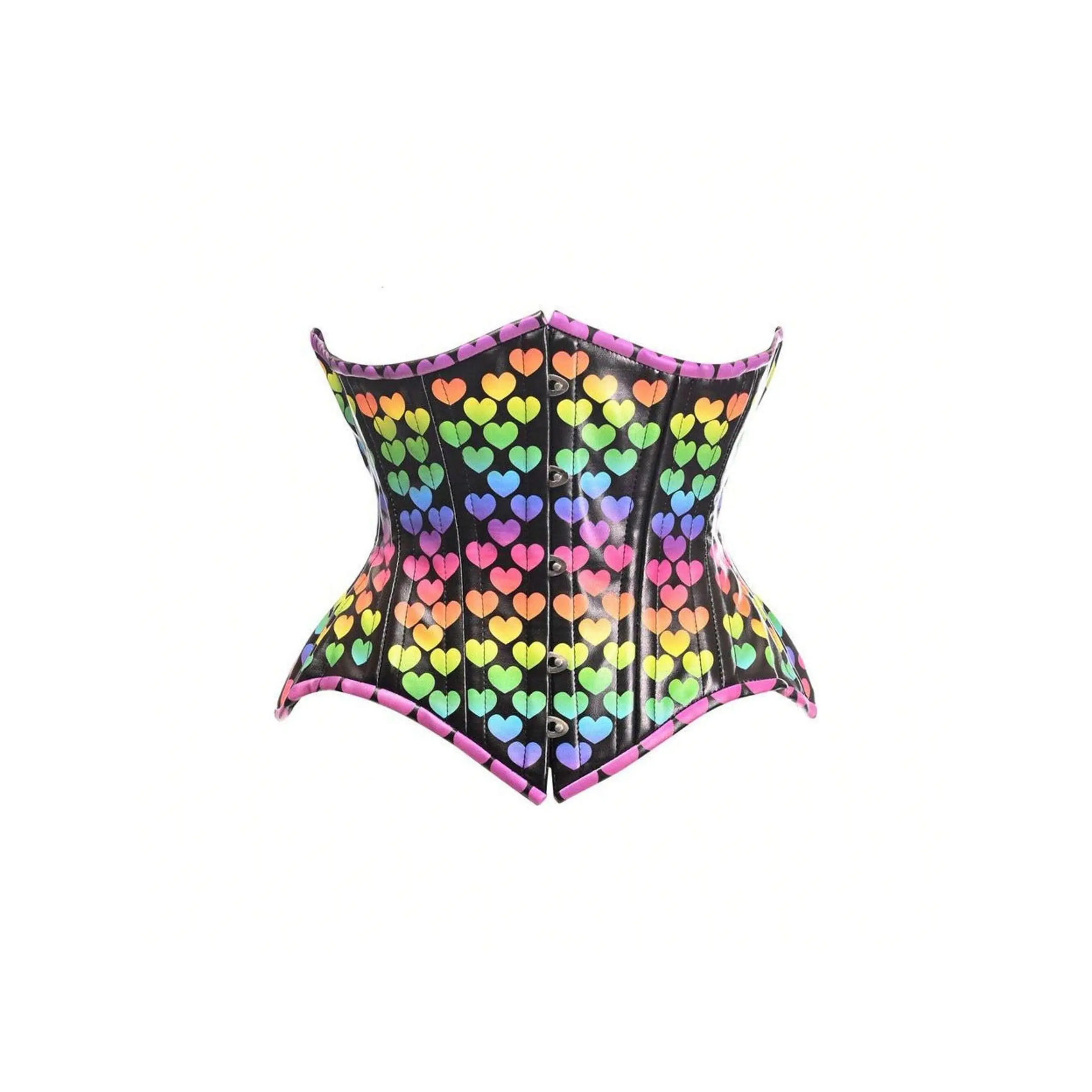 Daisy Corsets Top Drawer Rainbow Hearts Double Steel Boned Curvy Cut Underbust Cincher Corset