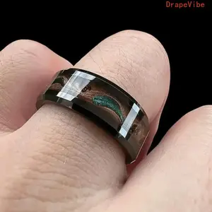 Men's Fashion Stainless Steel Black Ring, Colorful Quicksand Inlaid Design, Modern Daily‑Wear Jewelry Suitable For Wedding And Engagement Occasions