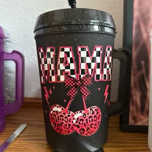 34oz HIP SIPS Mug with Lid & Straw - cherry mama Western Bridal Party Mug, Beautiful Crazy & Mama Designs, Drinkware - Tumbler Washable Coffee Reusable