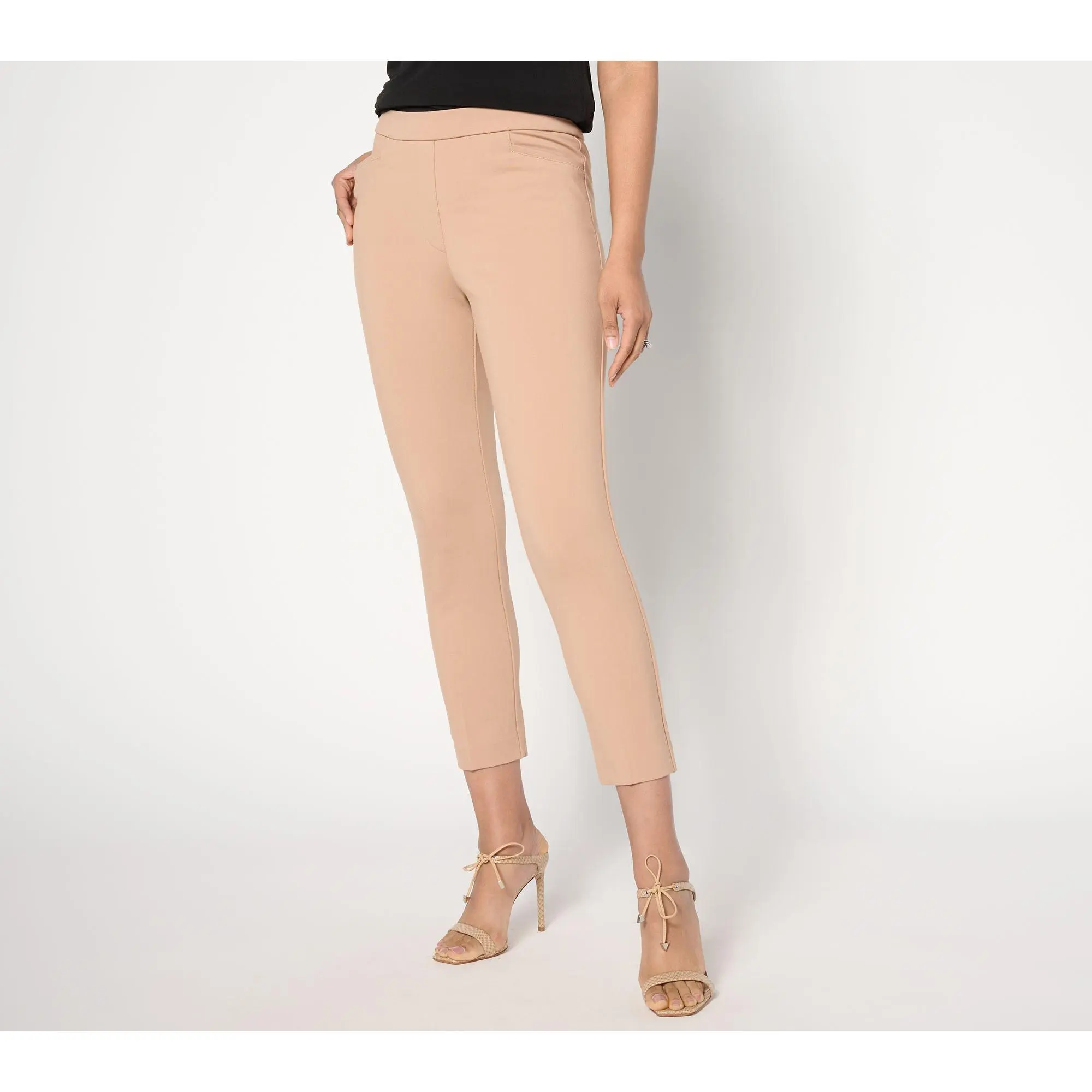 Susan Graver Petite Status Stretch Ponte Slim Leg Crop Pant