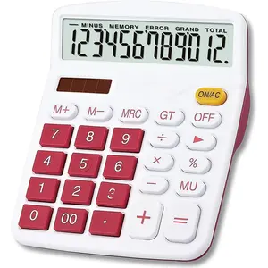 Desktop Calculator, Solar & Battery Dual Power, 12 Digit Large LCD Display, Financial Dedicated, Large Standard Function, for Office/Home/School, Red