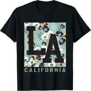 100% Cotton California Style T-Shirt Geometric T-Shirt 1pc, Women's Short Sleeve Crew Neck Pink Black Letter Print Summer Top