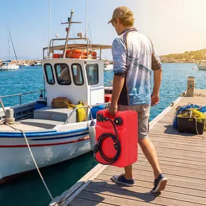 Garvee 6 Gallon Tank Marine Fuel with Line & Pump, I-Shaped Handle, Outboard Boat Gas Tank for Marine Engines, Durable & Easy to Carry