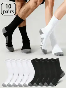 Men's Sport Mid-Calf Socks, Sports Socks, Sports Athletic Socks, Extra Large Fit Thick Breathable Arch Support, 10 Pairs Pack, Suitable for Basketball and Running