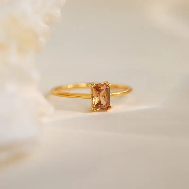 Citrine Emerald Ring by Caitlyn Minimalist - Vintage Style Solitaire Ring in Gold - Dainty Birthstone Jewelry - Perfect Gift for Her