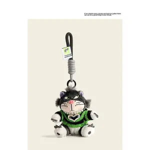 Cool Streetwear Cat Plush Keychain, Edgy Y2K Cat Bag Charm, Stylish Cat Plushie Keyring with Sweater