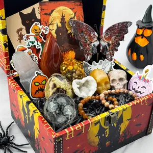 1  Count Halloween Crystal Bundle Gift Box around  2000g（include the box） Moon, Star, Tower, Carving, tumble Anniversary Auspicious Birthday Daily Engagement Wedding Accessory Ornament Gift Friend Family Girlfriend.