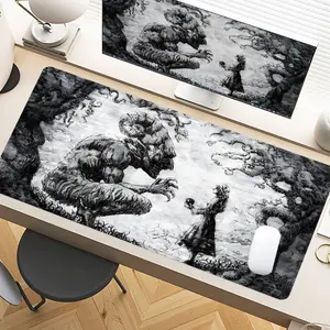 Dark Fantasy Gothic Surrealist Black White Desk Pad Gaming Mousepad XXL Mouse Pad For Laptop Desk Mouse Pad Extra Large With Non-Slip Rubber Base Stitched Edges Surface For PC Gamers Office Workers & Home Use Perfect Gift For Halloween Christmas Birthday