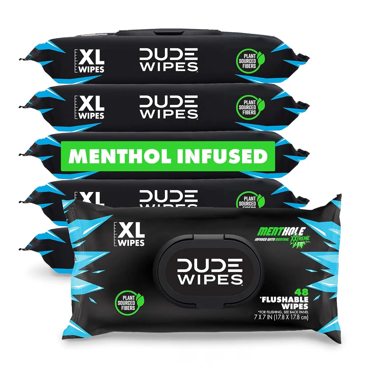 DUDE Wipes Flushable Wipes, XL Wet Wipes for at Home Use, MentHOLE XXtreme, 6 Pack, 288 Count Toilet
