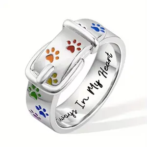 1pc Exquisite Fashion Colorful Paw Print Collar Shaped Rings Are The Perfect Choice for Halloween, Thanksgiving, Christmas, And Anniversary Birthday Gifts, Everyday Fashion Ring, Paw Print Ring, Collar-Inspired Ring, Colorful Paw Design, Detailed