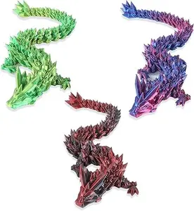 3Pcs 12in Flexible Articulated Dragon - Crystal Dragon, Fidget Toy for Autism/ADHD Kids & Adults, Home Office Decor Executive Desk Toy