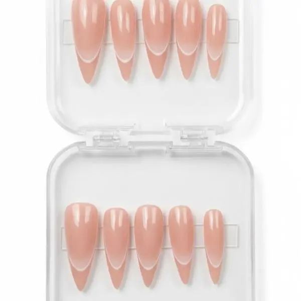 AK COSMETICS Press On Nails - Bubble Bath Pink Color, Ombré French Tip, Stiletto Shape, Glossy Finish, Easy Application, Perfect for Any Occasion