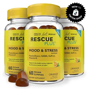 Rescue Plus Mood & Stress Support Gummies – Natural Orange Flavor | Three Pack (60 Count Each)