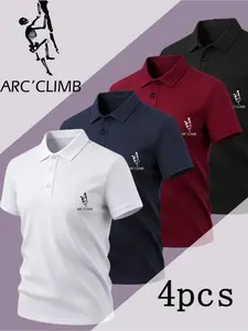 Men's Business Casual Short Sleeve Shirts, Breathable Quick-Dry Sports T-Shirts, Moisture-Wicking, All Seasons, 4 Pack