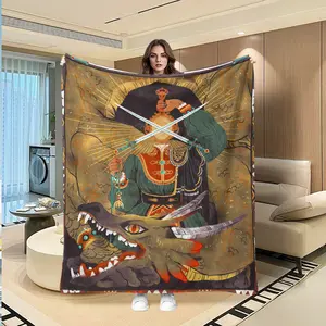 Mythology Fan Exclusive Faceless Rider Dragon Slayer Flannel Blanket, Gold Bottom Full Cloud Totem, Soft Skin-Friendly