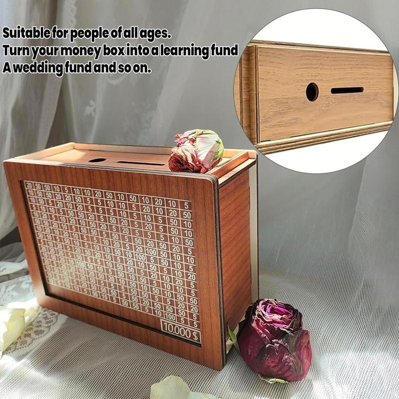 Money Saving Box,Wooden Money Box,Savings Box,with Money Target and Numbers with Counter Crafts Portable Storage Case Money Saving Box for Adults Child (10000 Dollar)