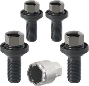 VW Tiguan 2010-2026 Wheel-Locks Lug Bolt Kit M14 X 1.5 Thread Size - Set of 4 Lug Bolts + 1 Key - Farad GalaxyLock ZA/MX Black