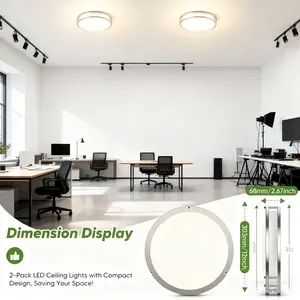 Modern LED Semi-Recessed Ceiling Light Fixture, 5-Setting Adjustable Color Temperature, Dimmable Hardwired 120V Switch-Controlled, Includes Lampshade, Modern Indoor Lighting for Living Room