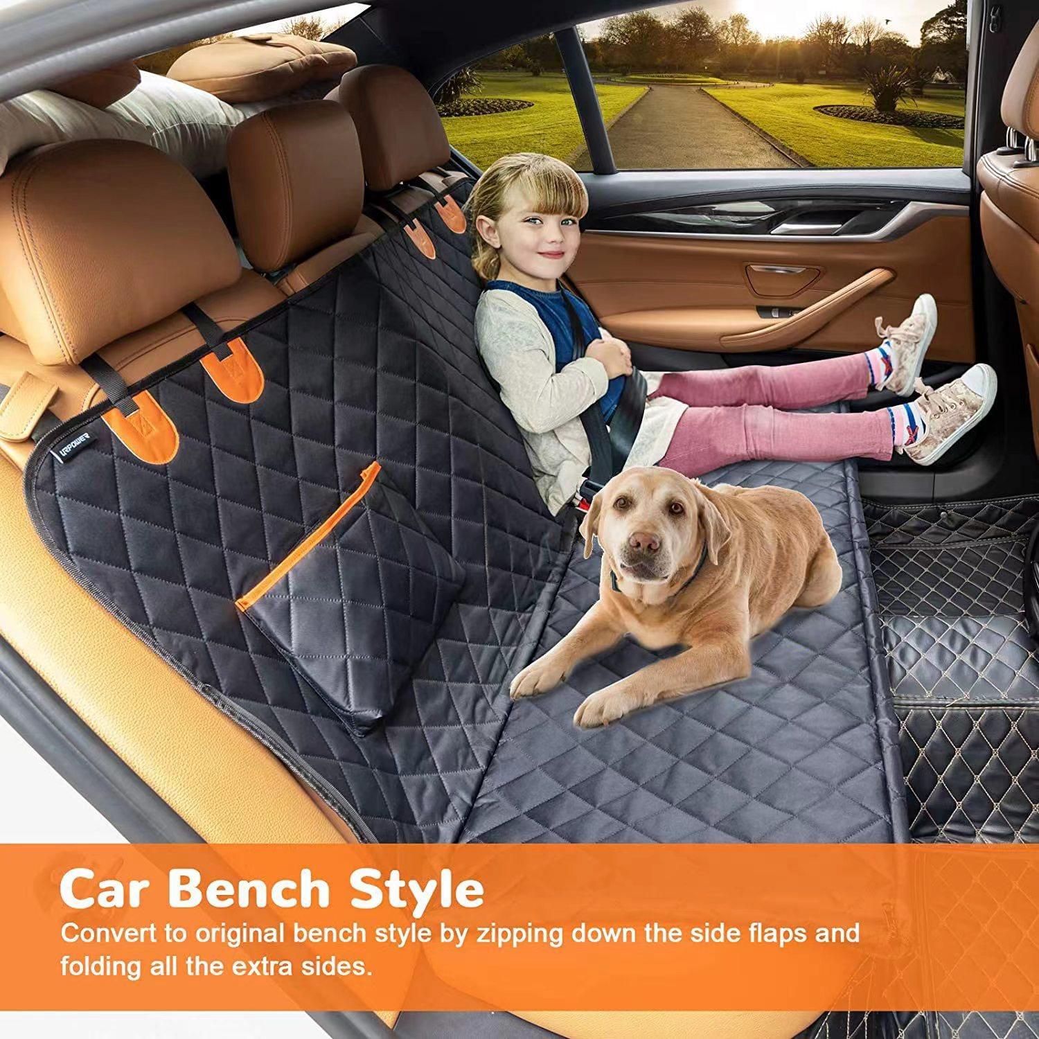 Dog Car Seat Cover for Back Seat Waterproof Extender Supports 400lbs Hard Bottom Quilted Design Secure Straps