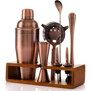 Shaker Set, 7- Bartender Kit with Stand, 24oz Martini Shaker Bottle Stainless Steel Bar Tools,  Bar Accessories Drink Mixer, Barware  Set - Brushed Copper