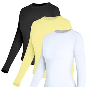 3 Piece Long Sleeve Tops Crew Neck Stretch Fitted Underscrubs Layer Tee Shirts 2025 Casual Outfits Slim-Fitting Soft Fabric Everyday Womens Loungewear Streetwear Minimalist Basic Plain Thermal Womenswear