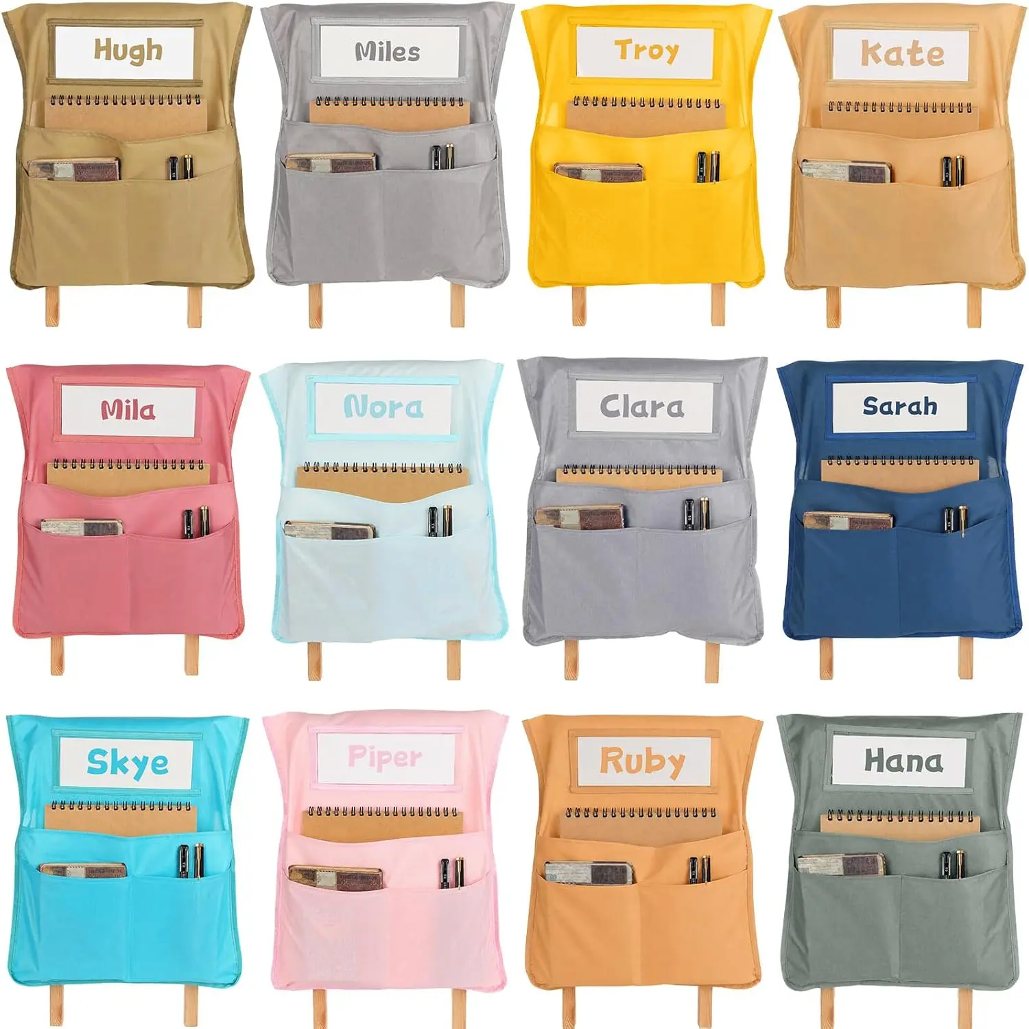 12pcs for Classroom 16.3x19.7inch Classroom Chair Pockets with Name Tag 3 Pockets Chair Organizer for Teacher Student School Office