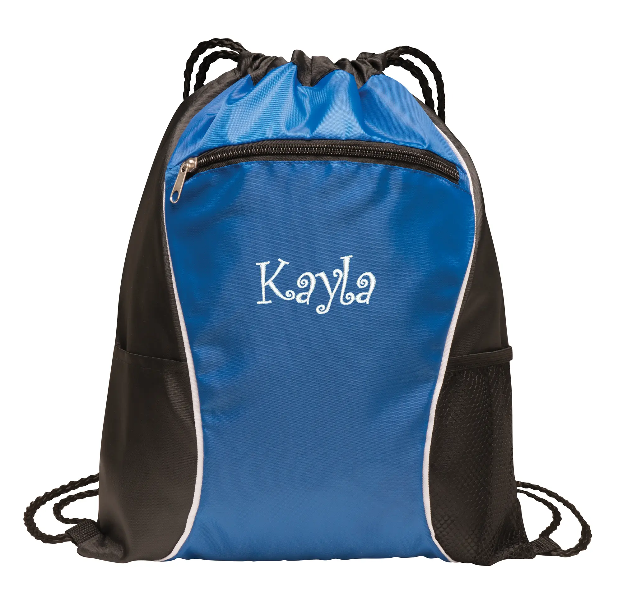 Personalized Cinch Pack, Drawstring Backpack Men Women, Monogrammed Name, Bottle Pocket, Bridesmaid Gift, Black