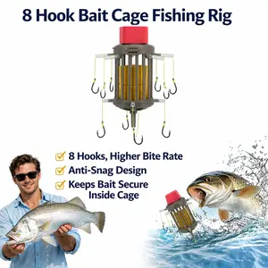 Anti-Snag 8 Hooks Fishing Rig with Bait Cage – Catch More Big Fish Faster Setup Feeding Rig