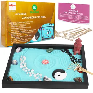 Premium Zen Garden for Desk, Sand Tray Therapy Kit, Therapy Office Decor, 11x8in Tray Ornaments