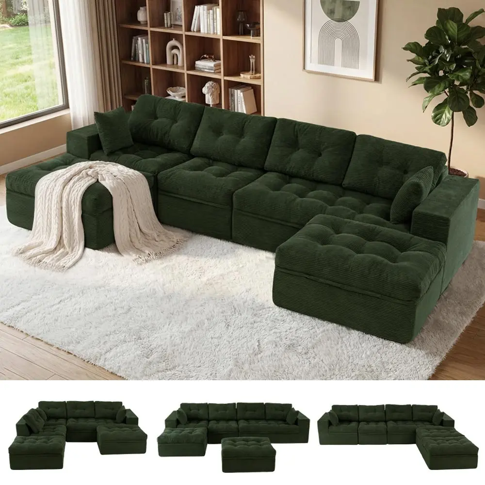 MAXYOYO 132" U Shaped Modular Sectional Sofa with 2 Ottomans, Cloud Boneless Couch with Layered Cushion, Flexible Module Combination Sofa for Living Room, No Assembly Required | Cloud Sofa | Compressed Sofa | SohoChic | Living Room