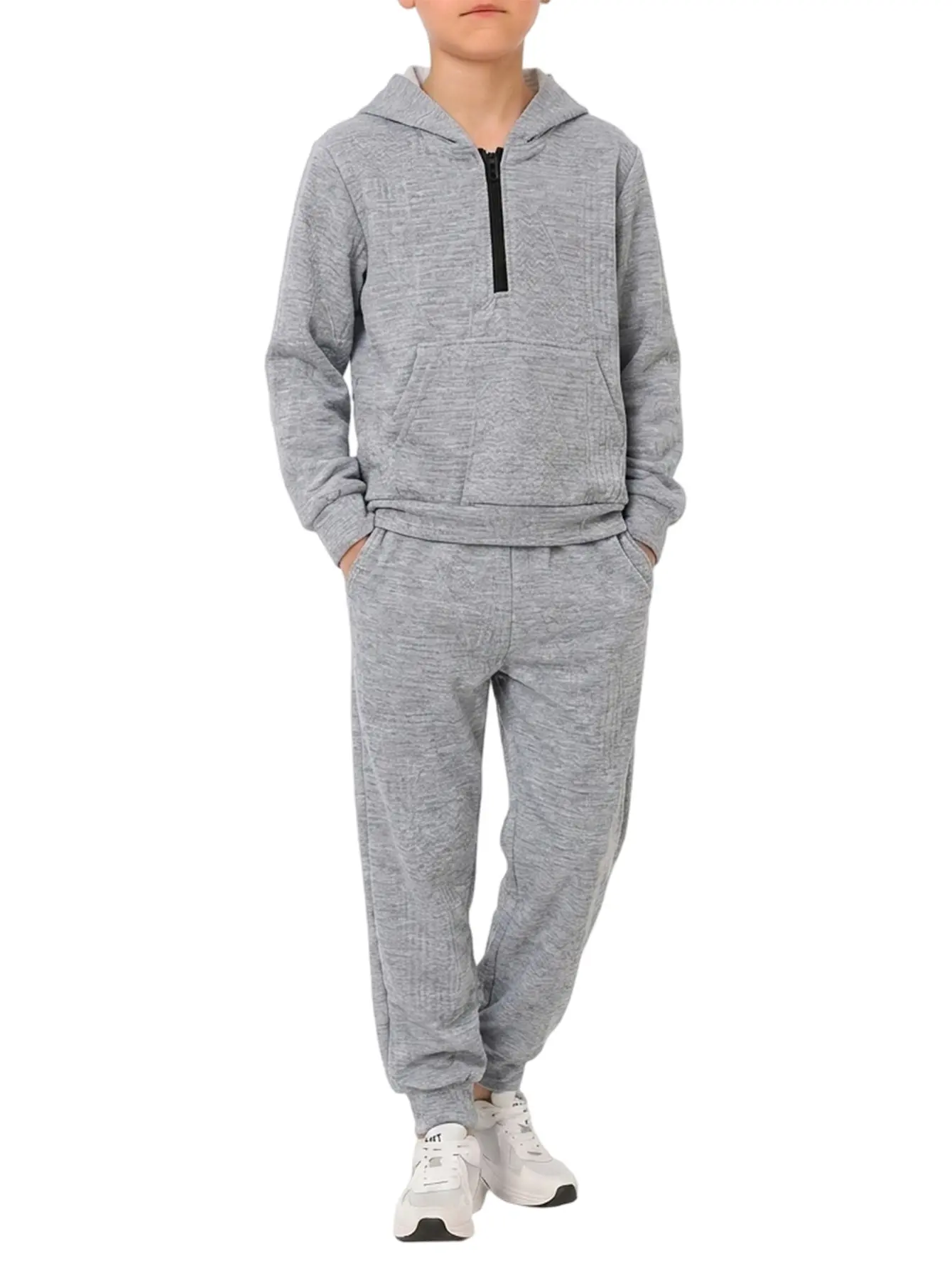 Toddler 2-Piece Waffle Knit Half-Zip Hooded Tracksuit - Boys' Girls' Hoodie & Elastic Waist Jogger Pants for Casual Daily Wear