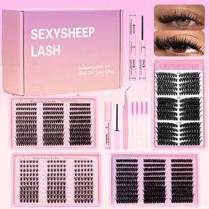 Mixed Style Individual False Eyelashes Kit, Fluffy Eyelash Clusters, 1 Set Thick Eyelash Extension Kit with Accessories, Self Grafting Curling Fake Eyelashes for Women, Makeup Products, Diy Cluster Lashes