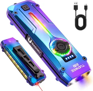 NEW TUOWEE QL3 UV Flat EDC Flashlight Rechargeable 1800 High Lumens Pocket Light with RGB,Magnetic Base Small Flashlights with Dual Switch,Stepless Dimming,USB-C Waterproof Work Flash Light for Work,Home,Emergencies