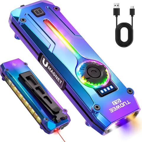 NEW TUOWEE QL3 UV Flat EDC Super Bright LED Flashlight Torch - 1800 Lumens, RGB, Magnetic Base, Dual Switch, Stepless Dimming, USB-C Rechargeable, Waterproof, Adjustable Beam, Built-In Cells, Cool Gadgets, Work Accessories, Built for Home, Work, Travel