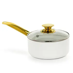 2.5QT CERAMIC NONSTICK SAUCE PAN WHITE & GOLD COLOR