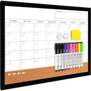Monthly Calendar Dry Erase Board for Wall, 17''x13'' Whiteboard with Black  Framed,  White Boards, 2in1 White Board Cork Board Combo