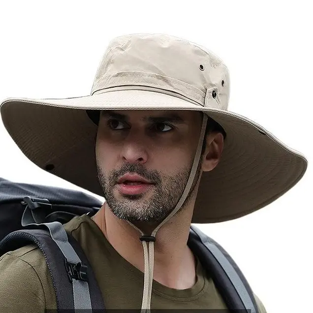 Men's Universal Wide-Brimmed Waterproof UPF 50+ UV-Block Lightweight Quick-Dry Fisherman Bucket Hat for Outdoor Fishing, Hiking, Male