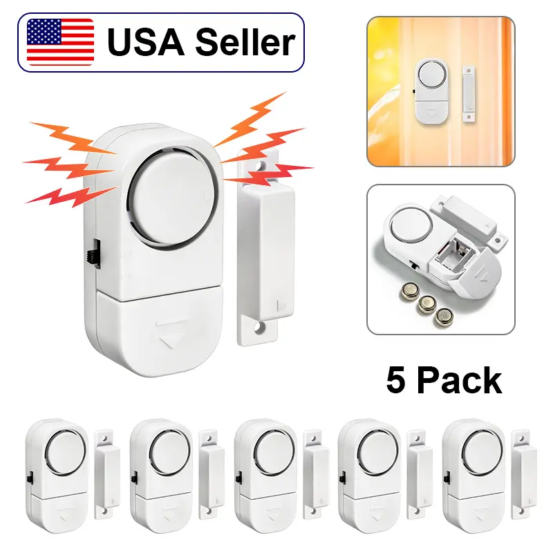 Fuers 5-Pcs Wireless Magnetic Door Window Sensor Alarm, 90dB Super Loud Home Security System, Apartment Door Security Device with Adhesive Tape Mount (Easily Mounted by Adhesive Tape) for Burglar Entry Detection